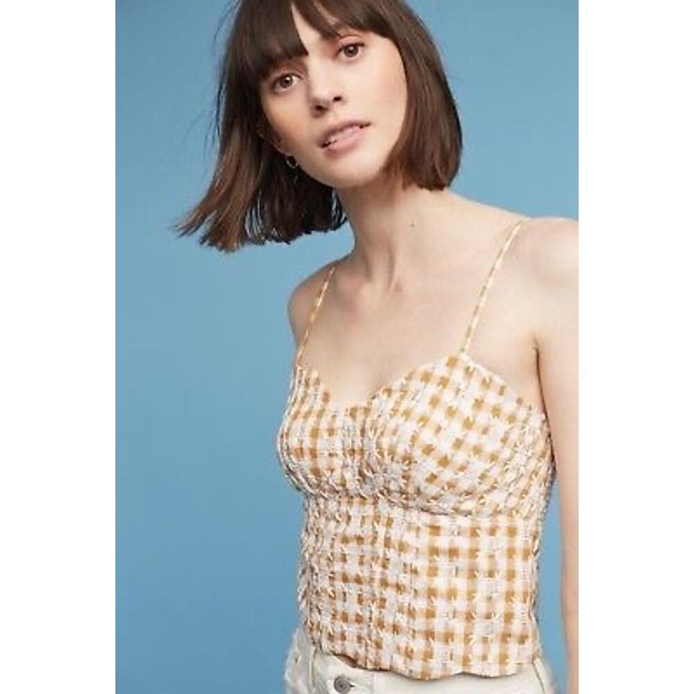 Maeve by Anthropologie Smocked Gingham Crop Top Size 12 Yellow